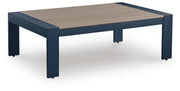 East Beach Outdoor Sofa and Loveseat with Coffee Table in Navy Blue/Driftwood - PKG024588
