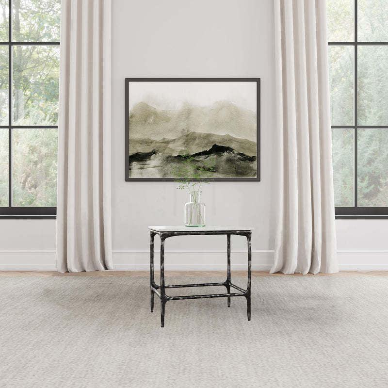 Ebby Square Genuine Marble Top Metal End Table White and Antique Black - 710747
