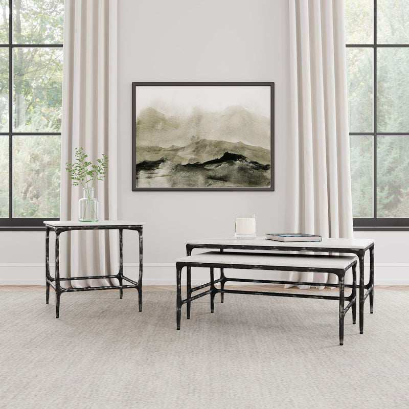 Ebby Square Genuine Marble Top Metal End Table White and Antique Black - 710747