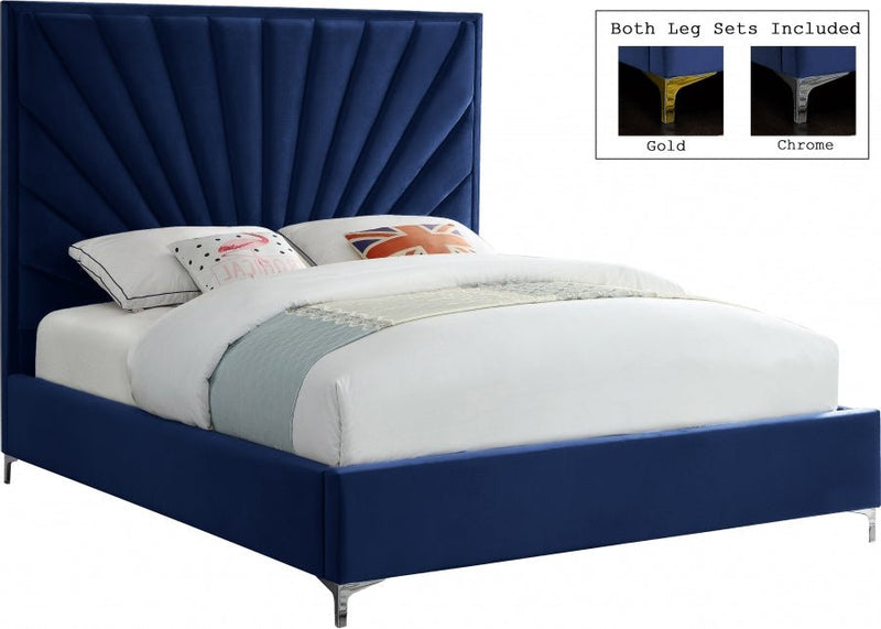 Eclipse Velvet King Bed Blue - Gate FurnitureKing Bed