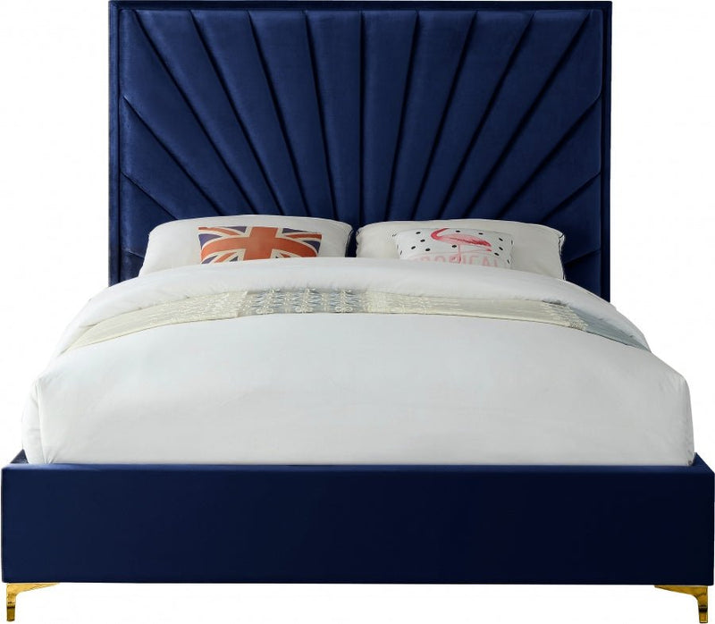 Eclipse Velvet King Bed Blue - Gate FurnitureKing Bed