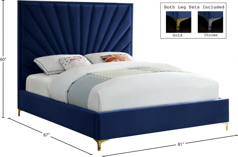 Eclipse Velvet King Bed Blue - Gate FurnitureKing Bed