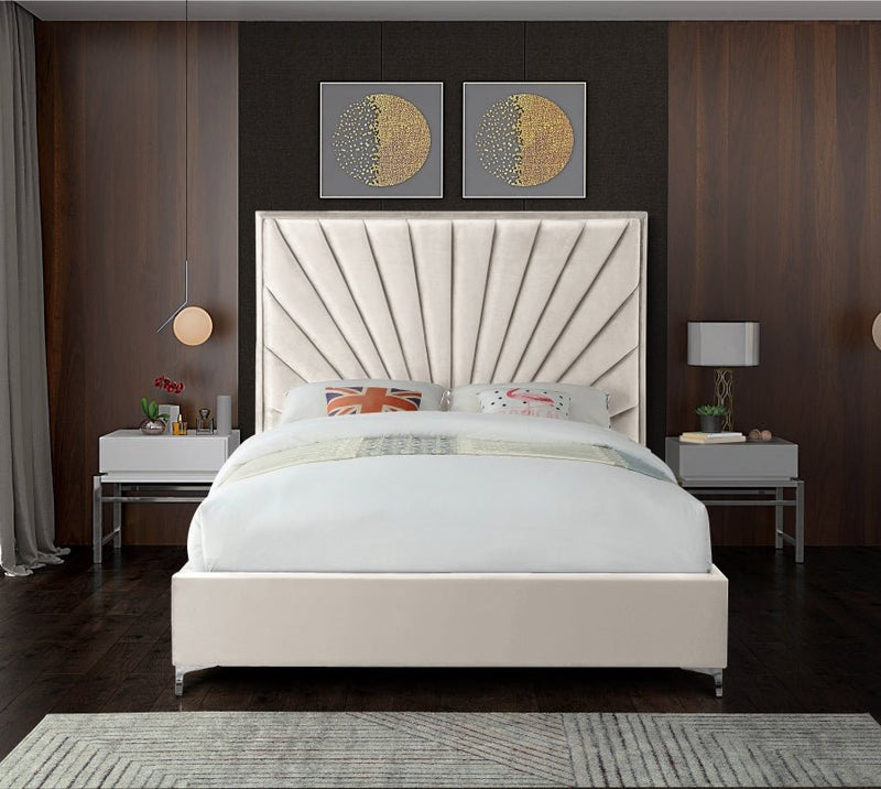 Eclipse Velvet King Bed Cream - Gate FurnitureKing Bed