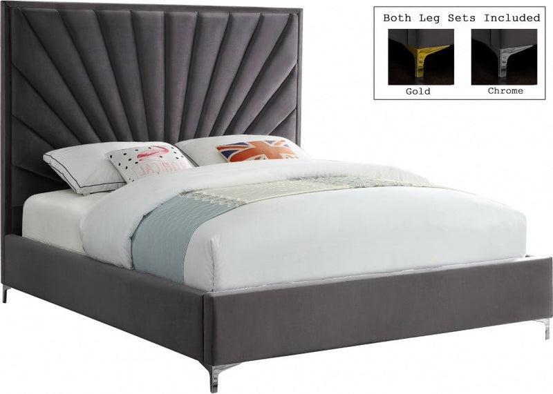 Eclipse Velvet King Bed Grey - Gate FurnitureKing Bed