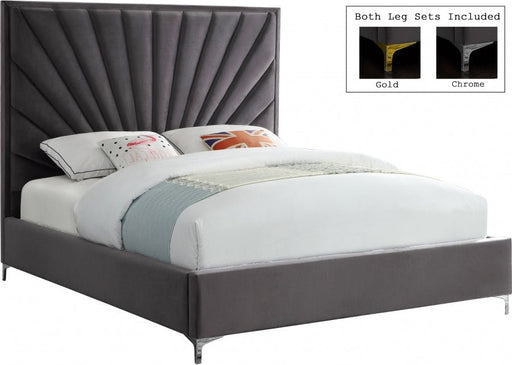 Eclipse Velvet King Bed Grey - Gate FurnitureKing Bed