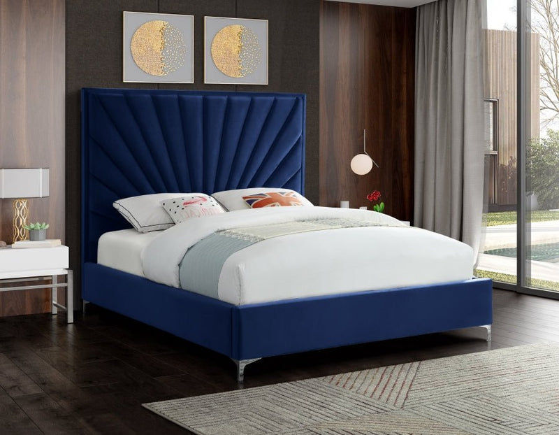 Eclipse Velvet Queen Bed Blue - Gate FurnitureQueen Bed