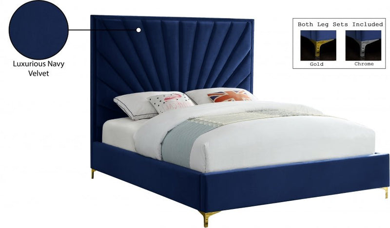 Eclipse Velvet Queen Bed Blue - Gate FurnitureQueen Bed