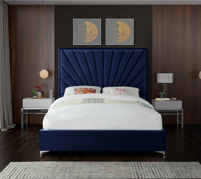 Eclipse Velvet Queen Bed Blue - Gate FurnitureQueen Bed