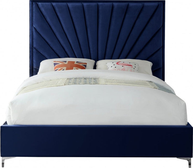 Eclipse Velvet Queen Bed Blue - Gate FurnitureQueen Bed