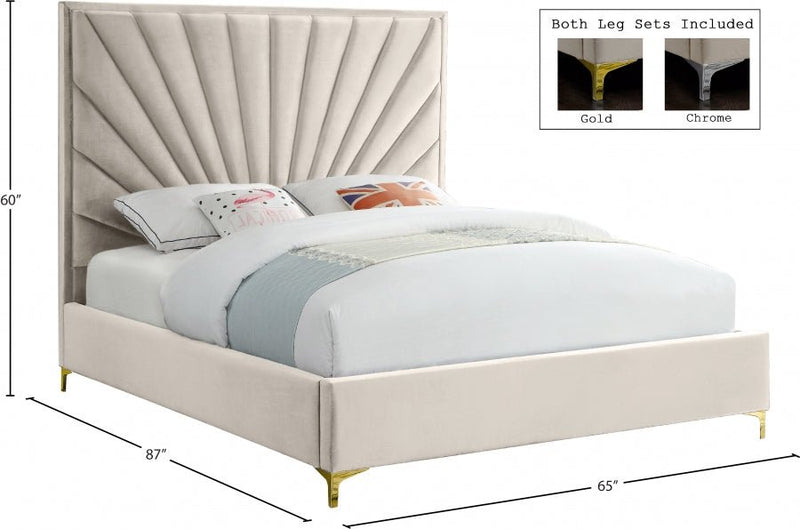 Eclipse Velvet Queen Bed Cream - Gate FurnitureQueen Bed