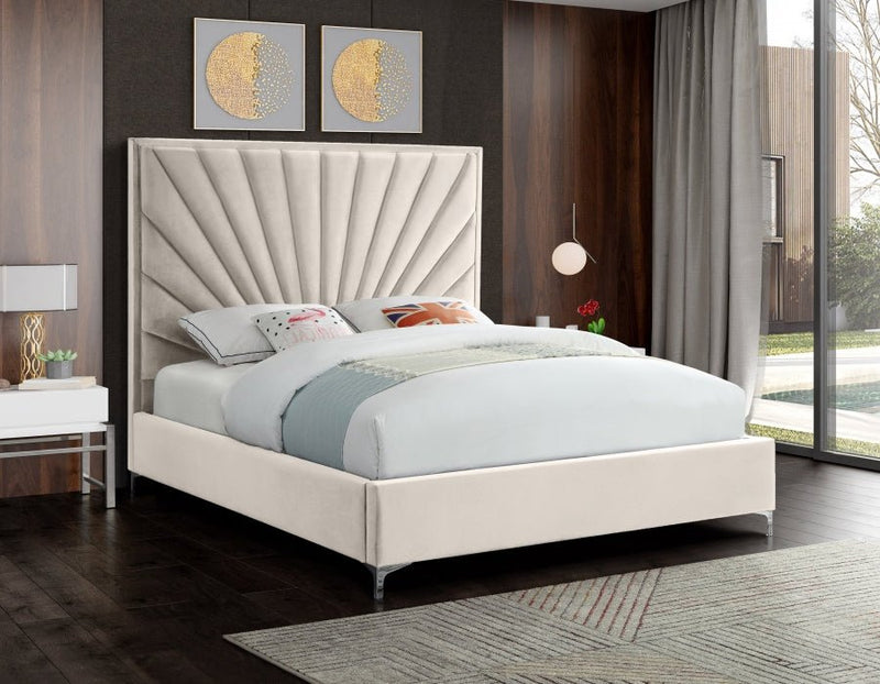 Eclipse Velvet Queen Bed Cream - Gate FurnitureQueen Bed
