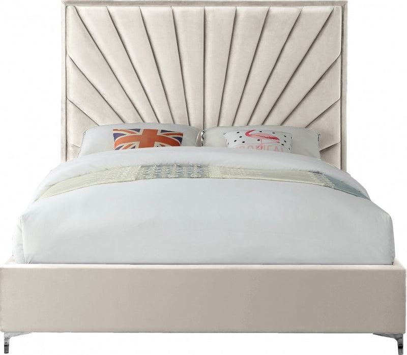 Eclipse Velvet Queen Bed Cream - Gate FurnitureQueen Bed