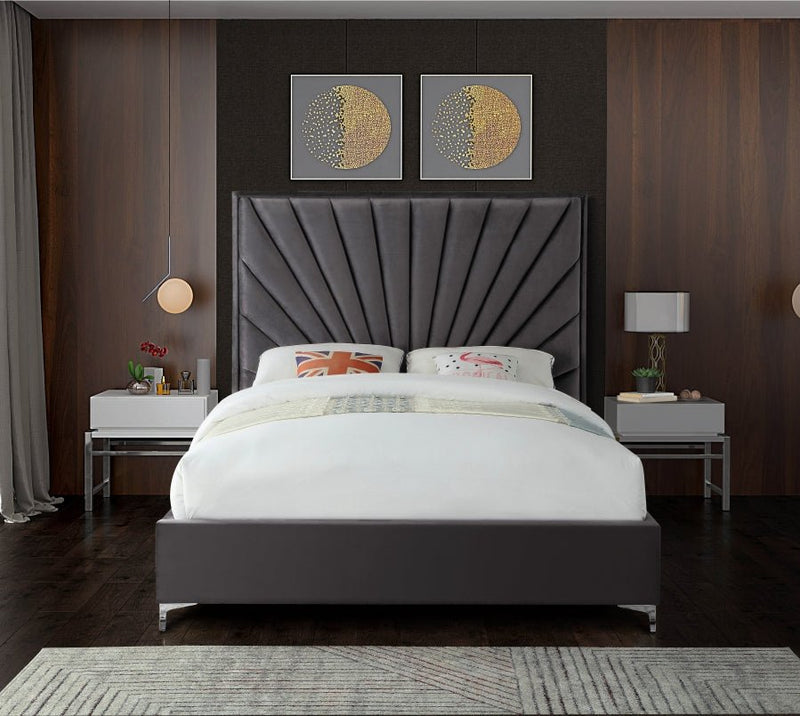 Eclipse Velvet Queen Bed Grey - Gate FurnitureQueen Bed