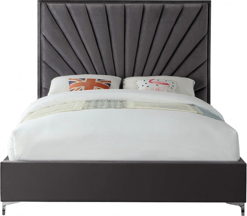 Eclipse Velvet Queen Bed Grey - Gate FurnitureQueen Bed