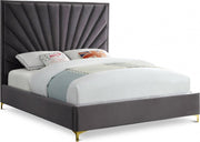 Eclipse Velvet Queen Bed Grey - Gate FurnitureQueen Bed