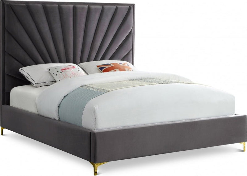 Eclipse Velvet Queen Bed Grey - Gate FurnitureQueen Bed