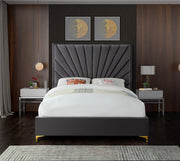Eclipse Velvet Queen Bed Grey - Gate FurnitureQueen Bed