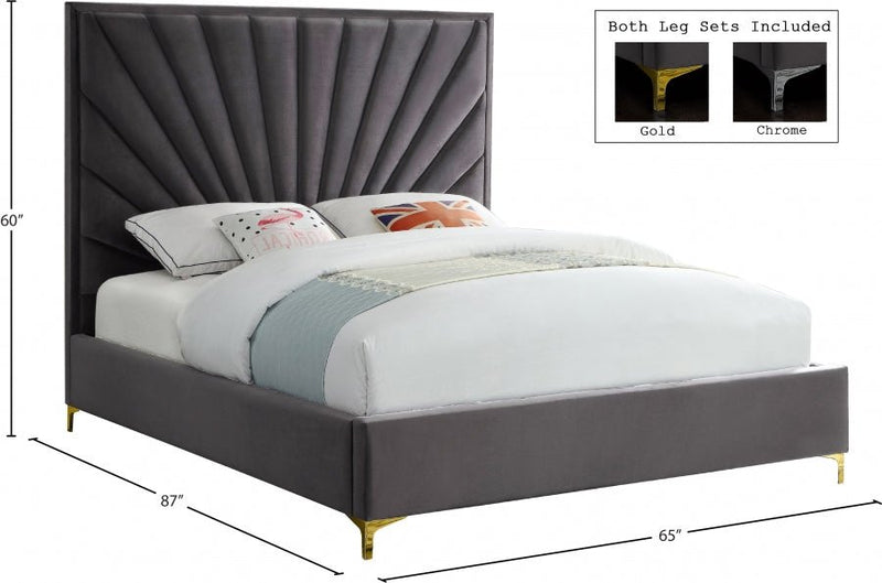 Eclipse Velvet Queen Bed Grey - Gate FurnitureQueen Bed