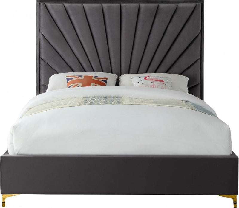 Eclipse Velvet Queen Bed Grey - Gate FurnitureQueen Bed