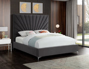 Eclipse Velvet Queen Bed Grey - Gate FurnitureQueen Bed