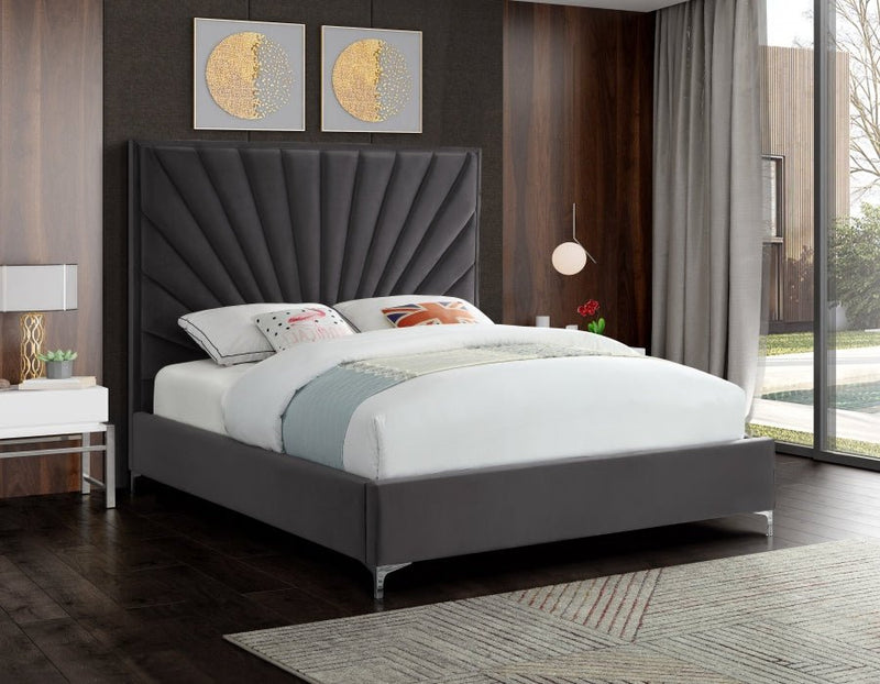 Eclipse Velvet Queen Bed Grey - Gate FurnitureQueen Bed