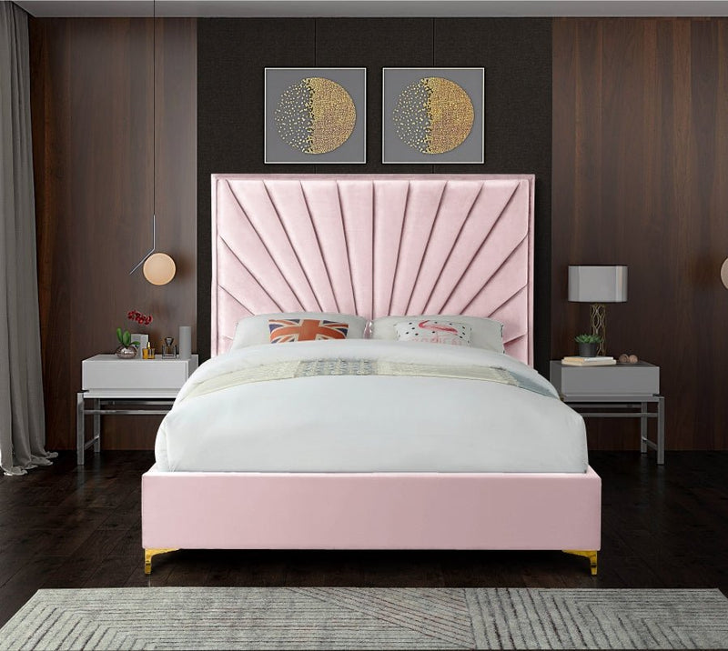 Eclipse Velvet Queen Bed Pink - Gate FurnitureQueen Bed