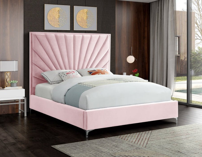 Eclipse Velvet Queen Bed Pink - Gate FurnitureQueen Bed
