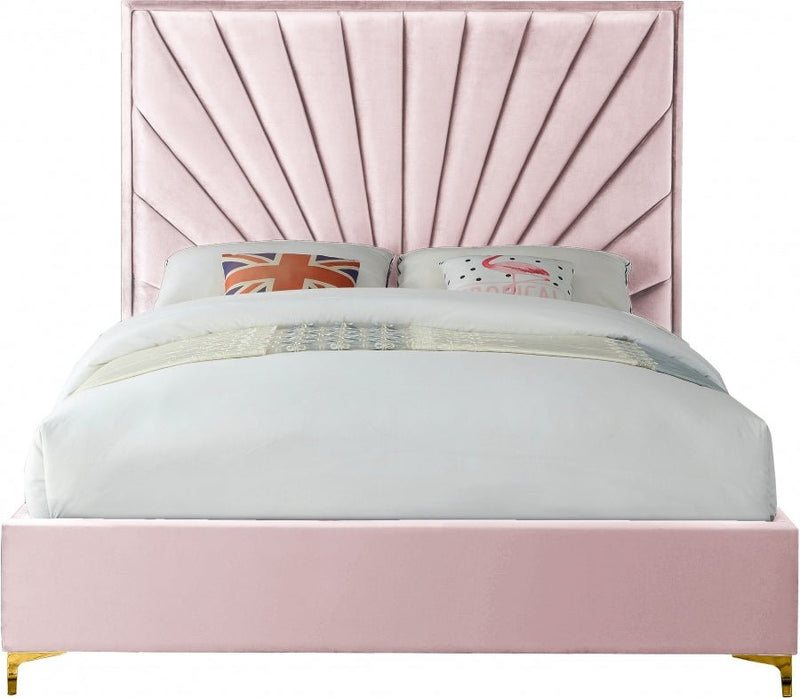 Eclipse Velvet Queen Bed Pink - Gate FurnitureQueen Bed