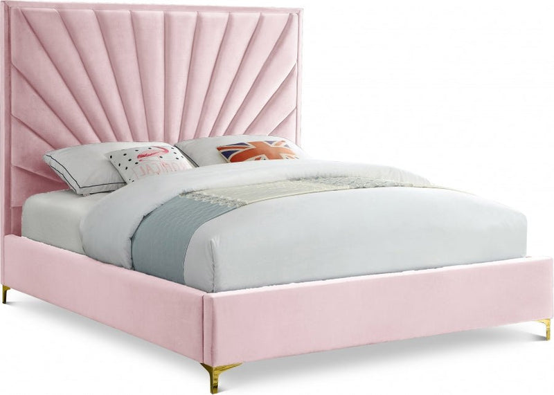 Eclipse Velvet Queen Bed Pink - Gate FurnitureQueen Bed