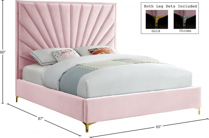 Eclipse Velvet Queen Bed Pink - Gate FurnitureQueen Bed