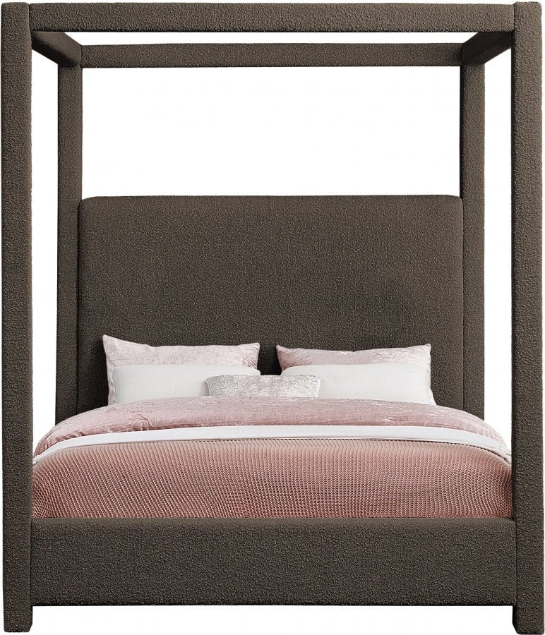 Eden Boucle Fabric Queen Bed (3 Boxes) Brown - Gate FurnitureQueen Bed