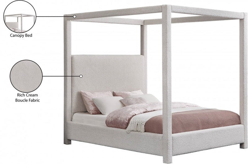 Eden Boucle Fabric Queen Bed (3 Boxes) Cream - Gate FurnitureQueen Bed
