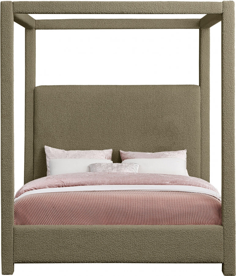 Eden Boucle Fabric Queen Bed (3 Boxes) Olive - Gate FurnitureQueen Bed