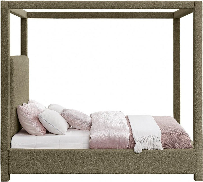 Eden Boucle Fabric Queen Bed (3 Boxes) Olive - Gate FurnitureQueen Bed