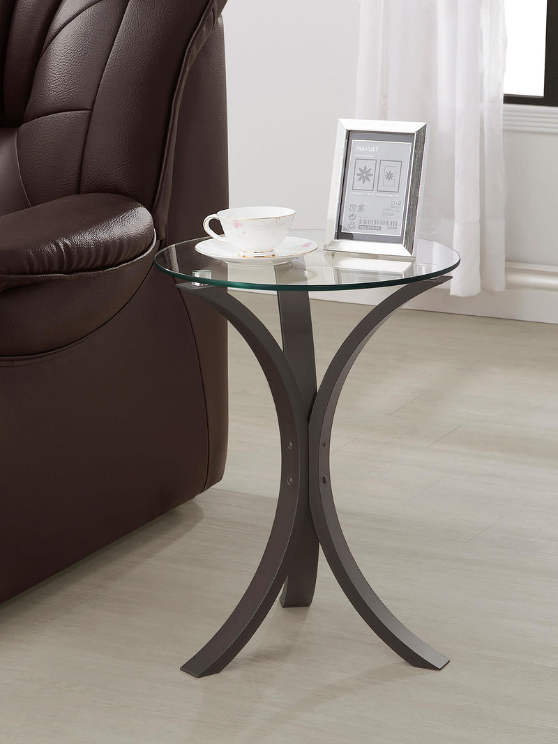 Edgar Round Glass Top Accent Side Table Cappuccino - 902867