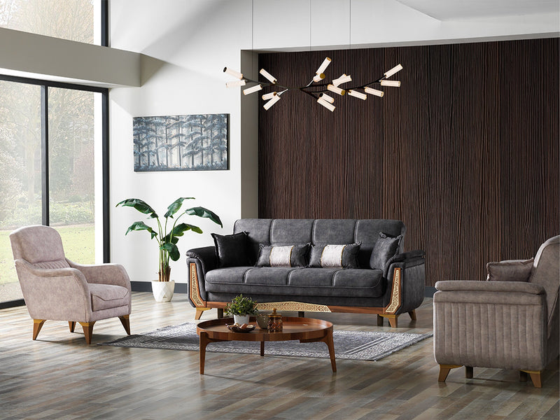 Efes 3-pieces (Sofa & Loveseat & Chair) Livingroom in Beige - Anthracite - 200-ELIF-EFE-E167-321