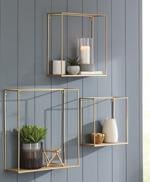 Efharis Natural/Gold Finish Wall Shelf (Set of 3) - Gate FurnitureWall Decor