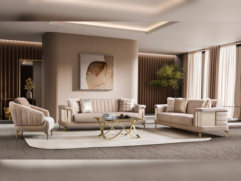 Elano  3-pieces (Sofa & Loveseat & Chair) Livingroom Set in Cream - 200-ST-ELA-TURKO276-321
