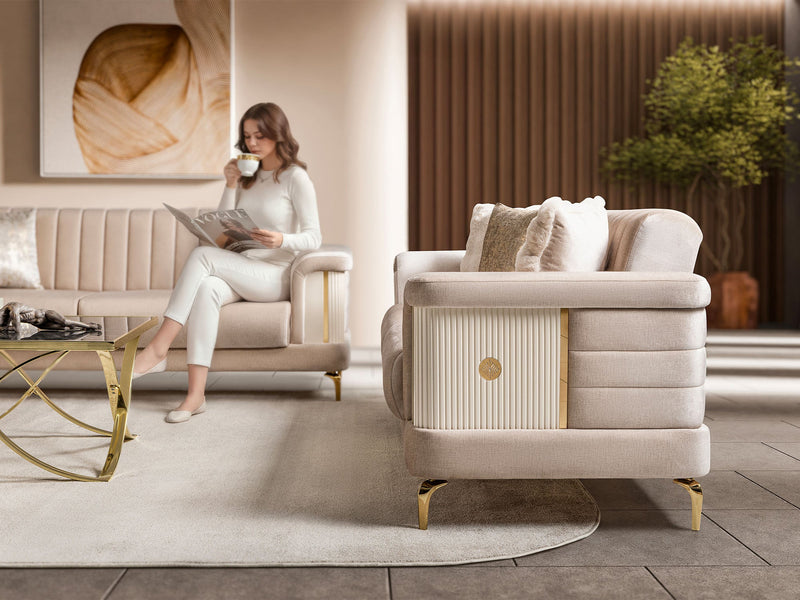 Elano  3-pieces (Sofa & Loveseat & Chair) Livingroom Set in Cream - 200-ST-ELA-TURKO276-321