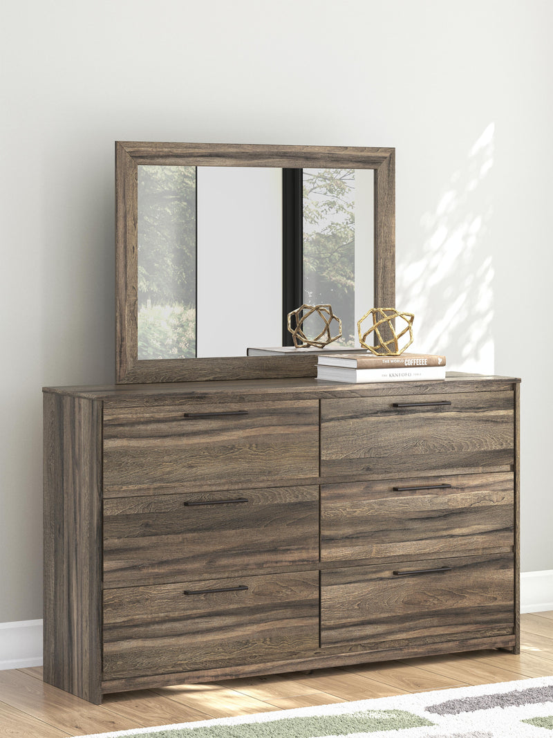Elbrim Brown King Panel Bed, Dresser, Mirror and Nightstand - PCB2005B26