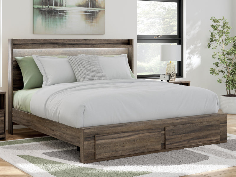 Elbrim Brown King Panel Storage Bed, Dresser and Nightstand - PCB2005B24