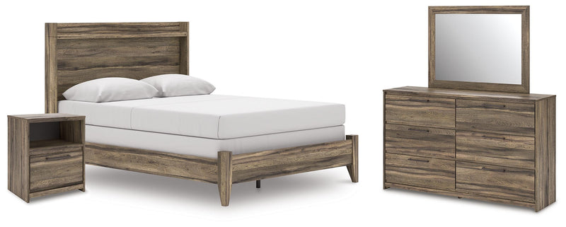 Elbrim Brown Queen Panel Bed, Dresser, Mirror and Nightstand - PCB2005B25