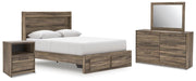 Elbrim Brown Queen Panel Storage Bed, Dresser, Mirror and Nightstand - PCB2005B13