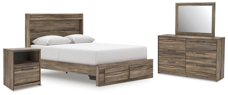 Elbrim Brown Queen Panel Storage Bed, Dresser, Mirror and Nightstand - PCB2005B13