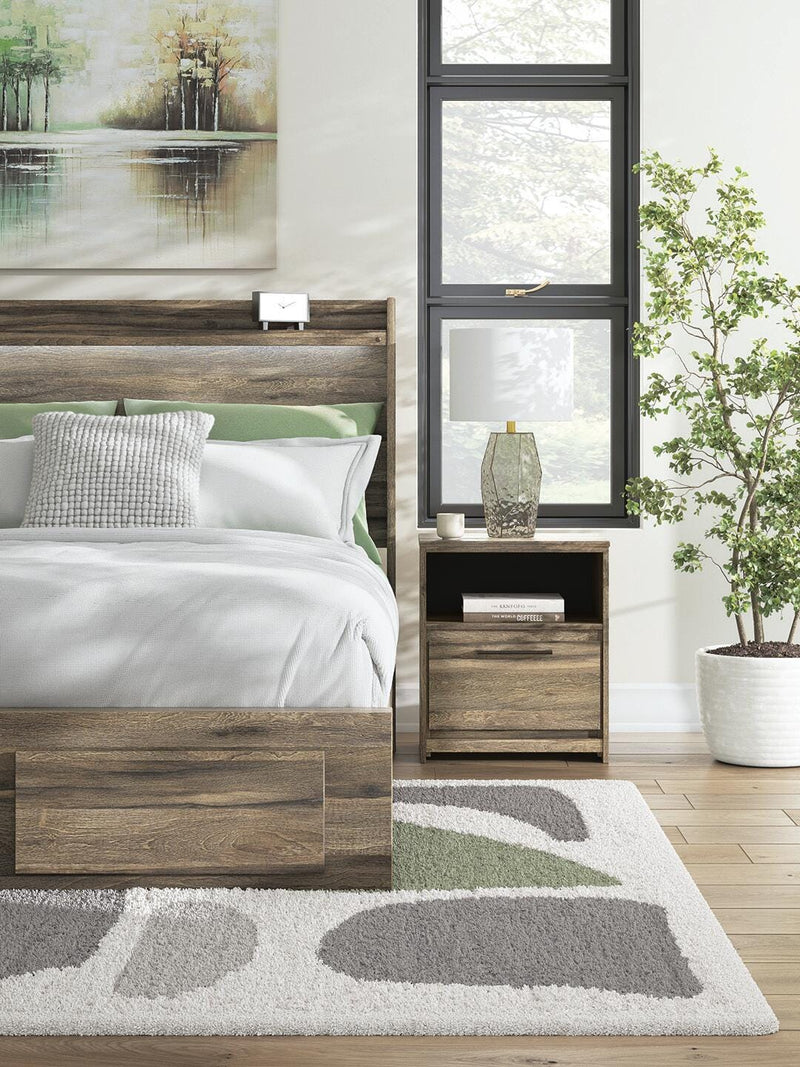 Elbrim Brown Queen Panel Storage Bed, Dresser, Mirror and Nightstand - PCB2005B13