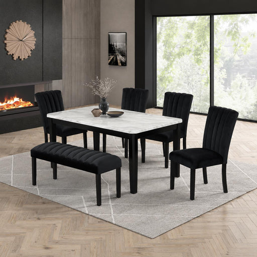 Eleanor - 6 PC Black Dining Set, Table and 4 Chairs and Bench - D325-6PC-Set