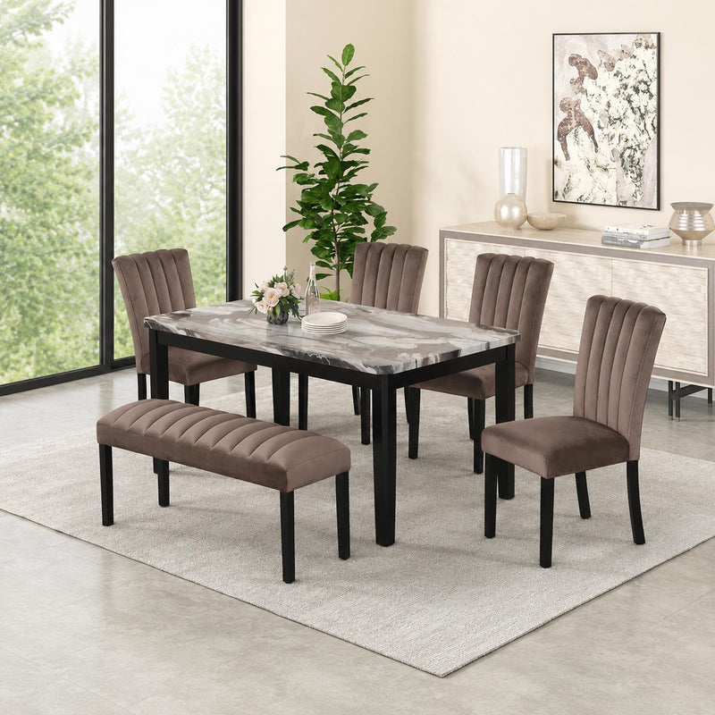 Eleanor - 6 PC Brown Dining Set, Table and 4 Chairs and Bench - D327-6PC-Set