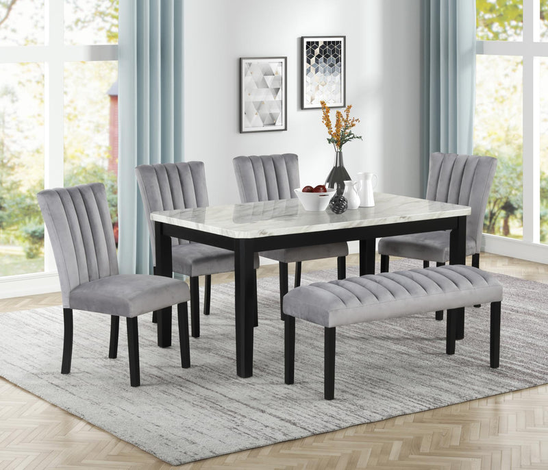 Eleanor - 6 PC Gray Dining Set, Table and 4 Chairs and Bench - D326-6PC-Set