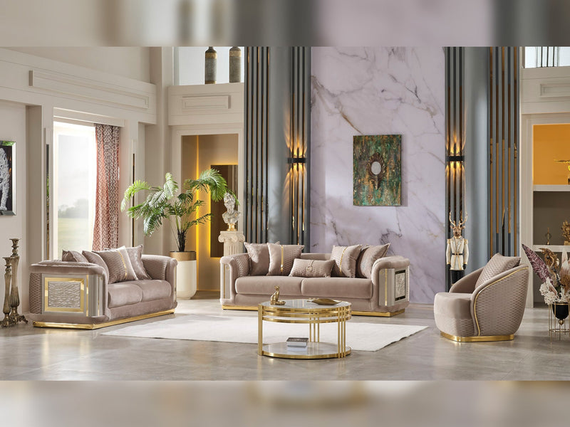 Elegance 3-pieces (Sofa & Loveseat & Chair) Livingroom Set Beige in Beige - 101-ELE-LV260-321