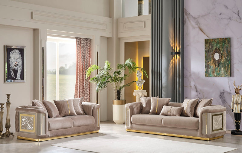 Elegance 3-pieces (Sofa & Loveseat & Chair) Livingroom Set Beige in Beige - 101-ELE-LV260-321